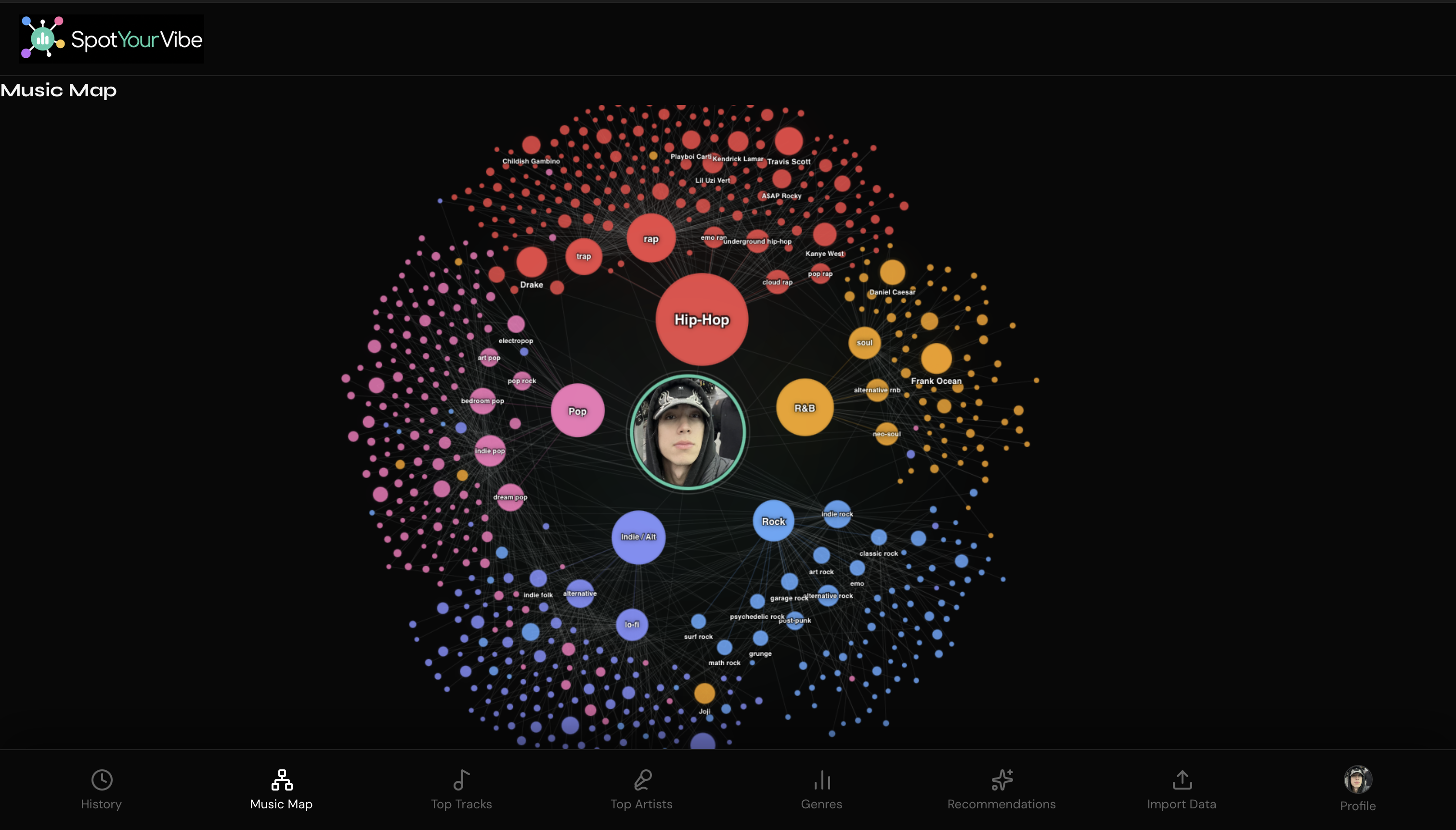 SpotYourVibe music map dashboard screenshot